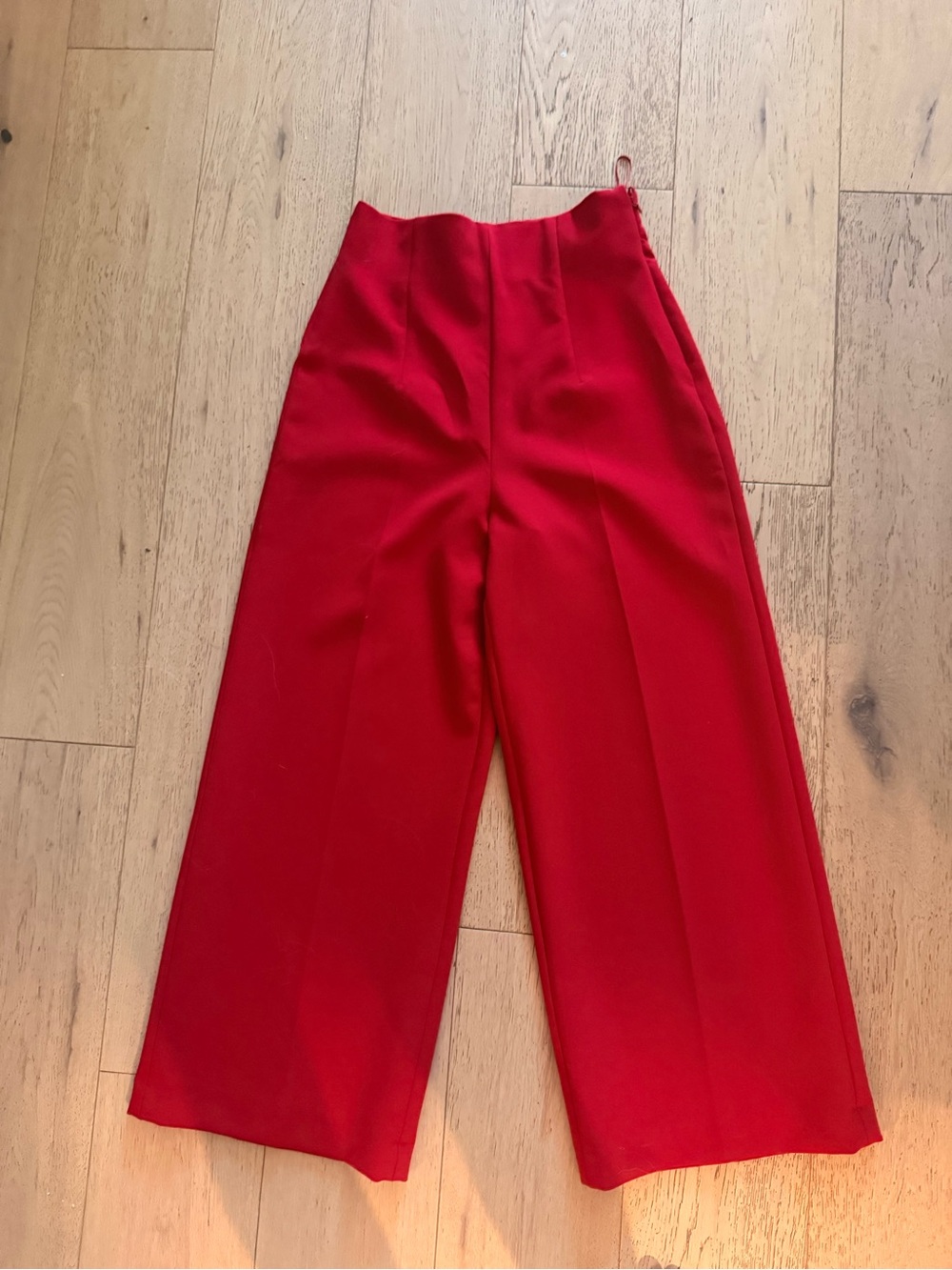 Zara Wide-Leg High-Rise Red Trousers